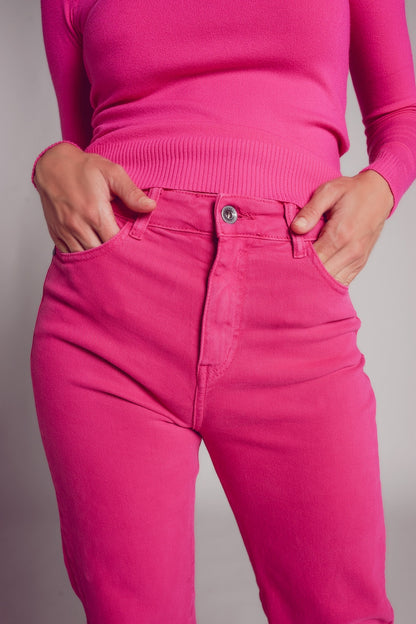 High rise slouchy mom jeans in fuchsia