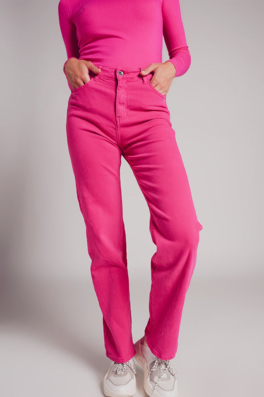 Q2 High rise slouchy mom jeans in fuchsia