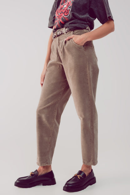 High rise slouchy mom pants in beige cord