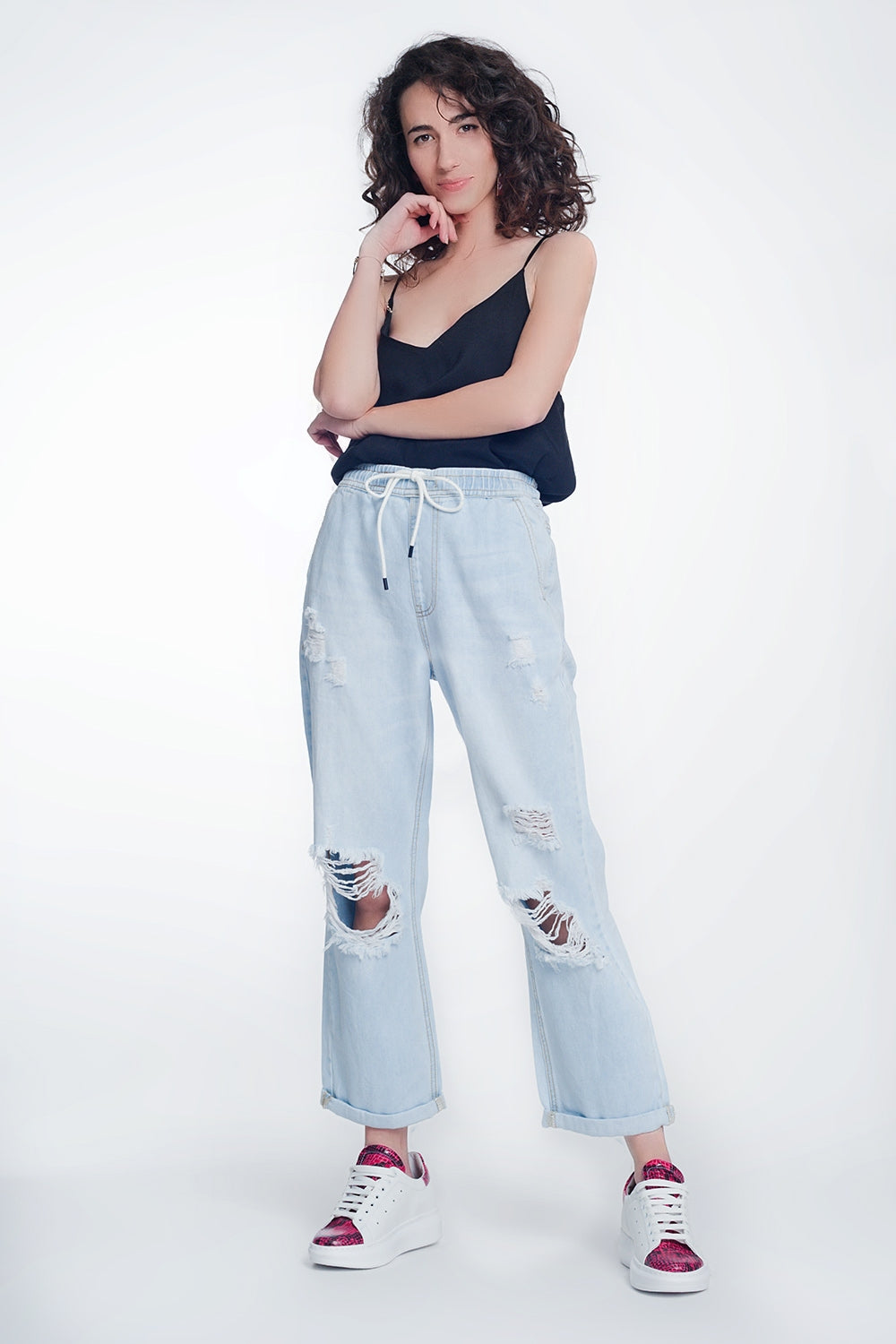 high rise straight crop jeans in lightwash blue