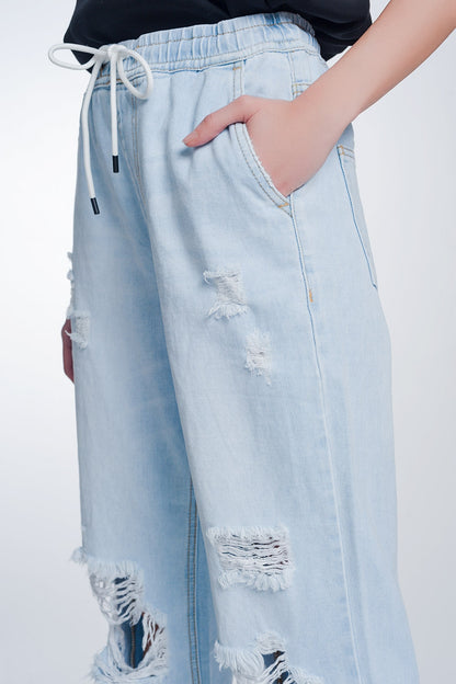 high rise straight crop jeans in lightwash blue