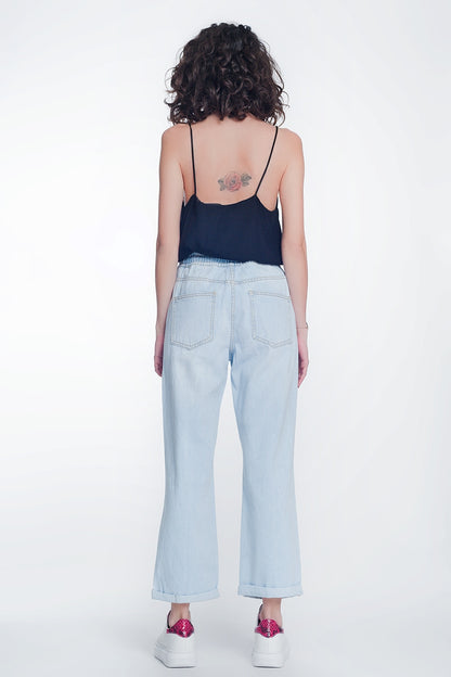 high rise straight crop jeans in lightwash blue