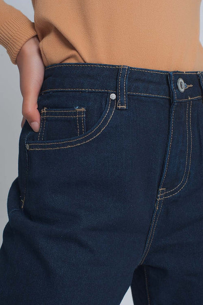 High rise straight cut jeans in dark blue