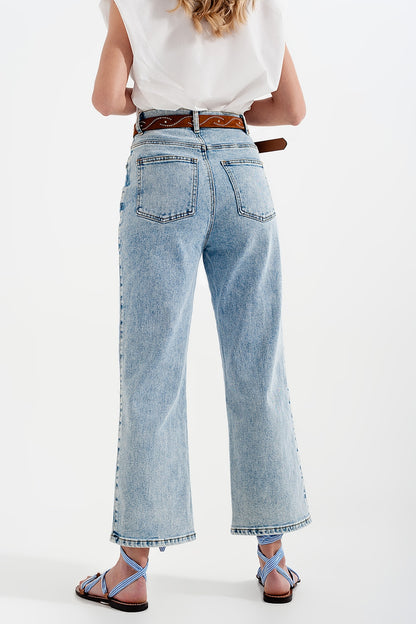 High rise wide leg jeans in bleach wash