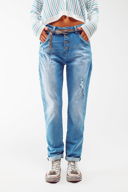 Q2 High waist button detail mom jeans