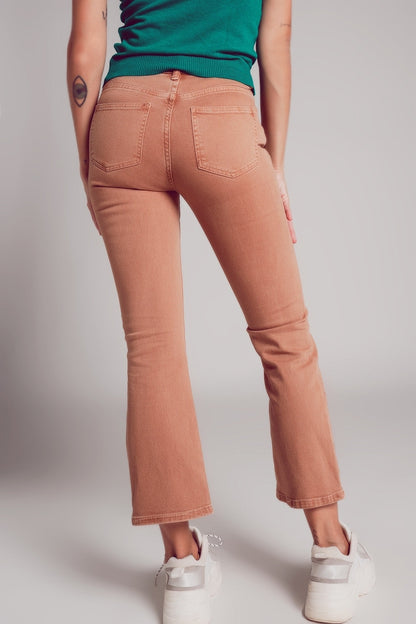 High waist flare jean in camel