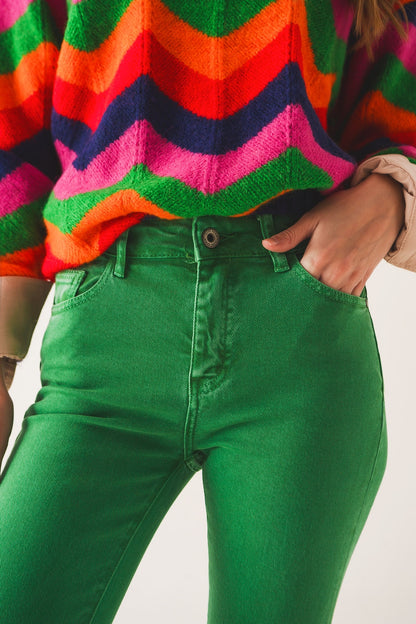 High waist flare jean in green