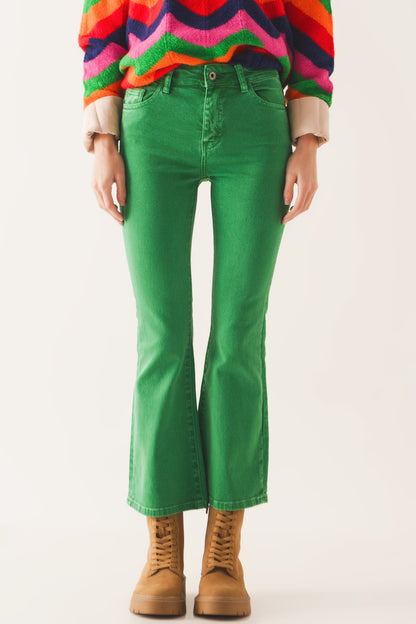 High waist flare jean in green