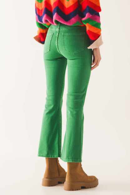 High waist flare jean in green