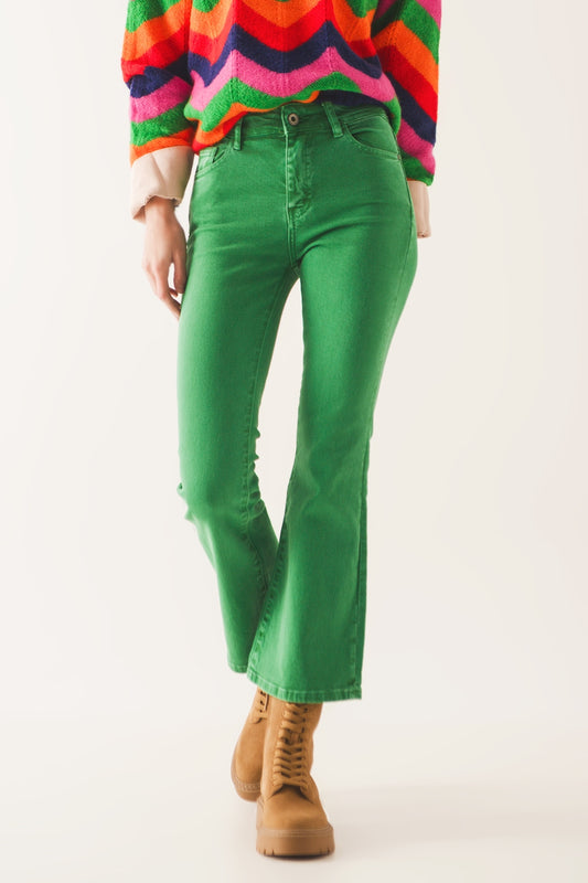 Q2 High waist flare jean in green