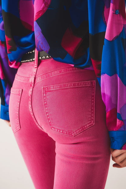 High waist flare jean in pink