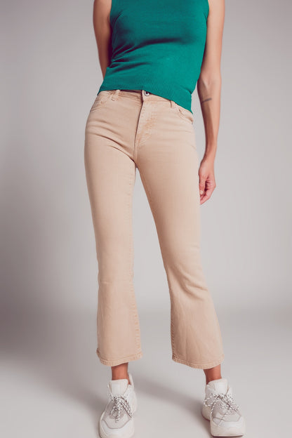 Q2 high waist flare jean in sand