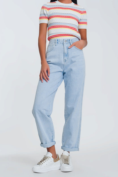 Q2 High waist mom jeans in light blue denim