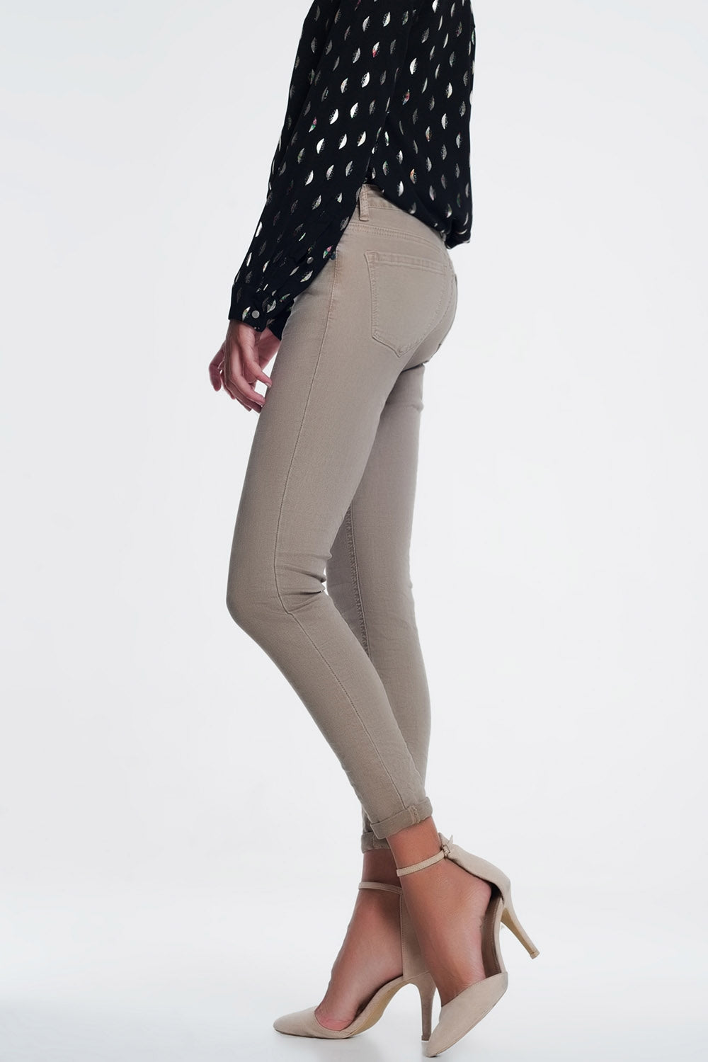 high waist skinny jeans in beige