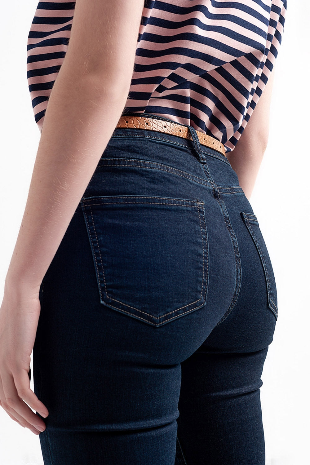 high waist skinny jeans in dark blue