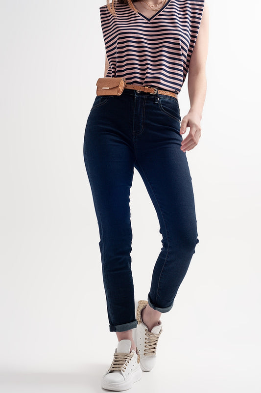 Q2 high waist skinny jeans in dark blue