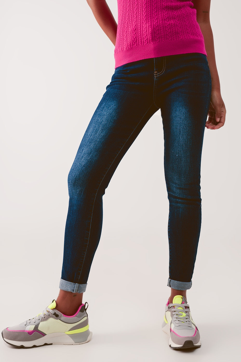 High waist skinny jeans in dark wash blue