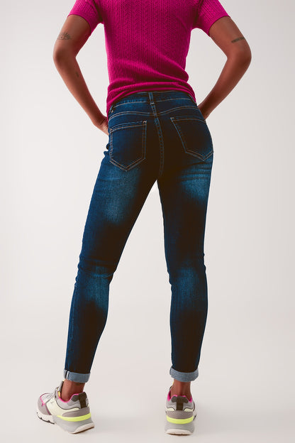 High waist skinny jeans in dark wash blue