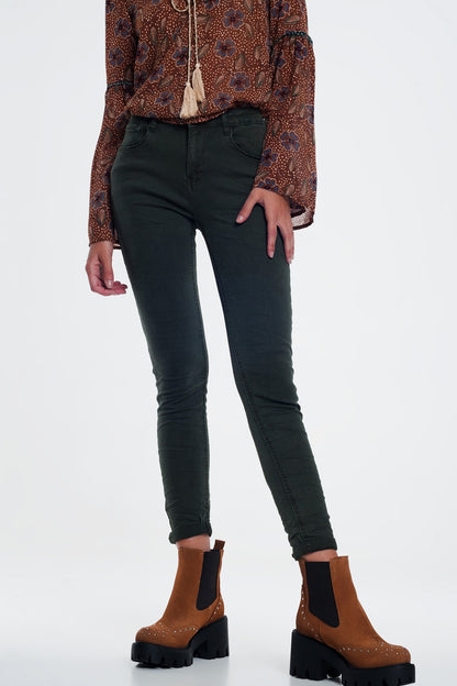 Q2 high waist skinny jeans in Khaki