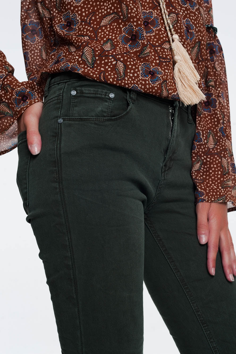 high waist skinny jeans in Khaki