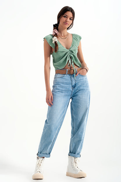 High waist straight leg jeans in light wash