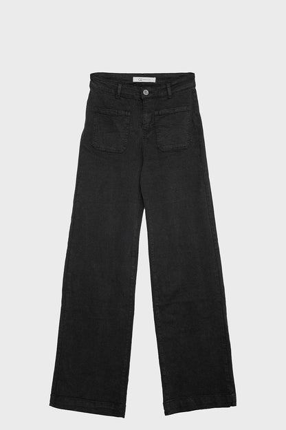 high waisted front pockets flare jeans in black