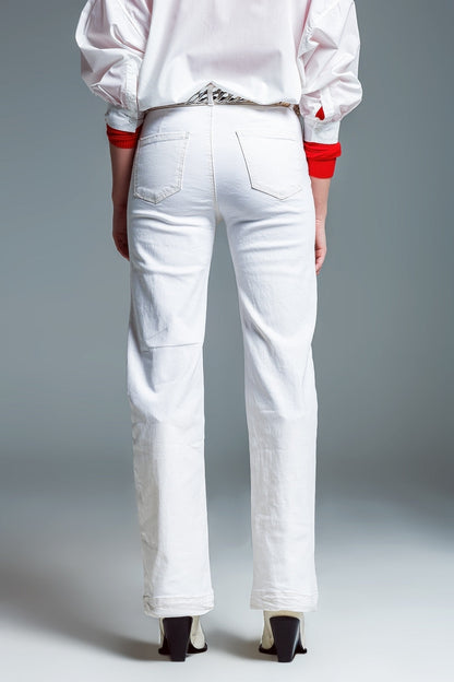 high waisted front pockets flare jeans in white