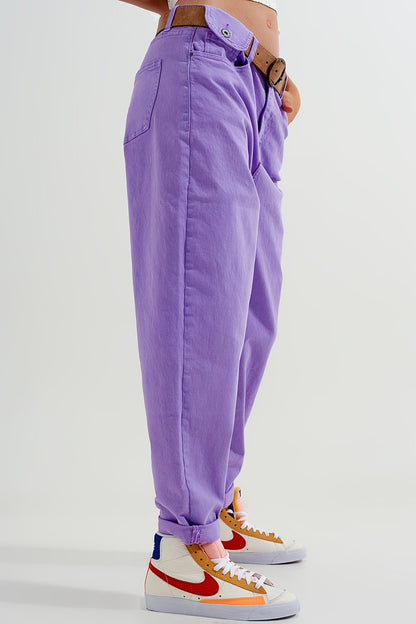 High  waisted loose tapered leg jeans in purple