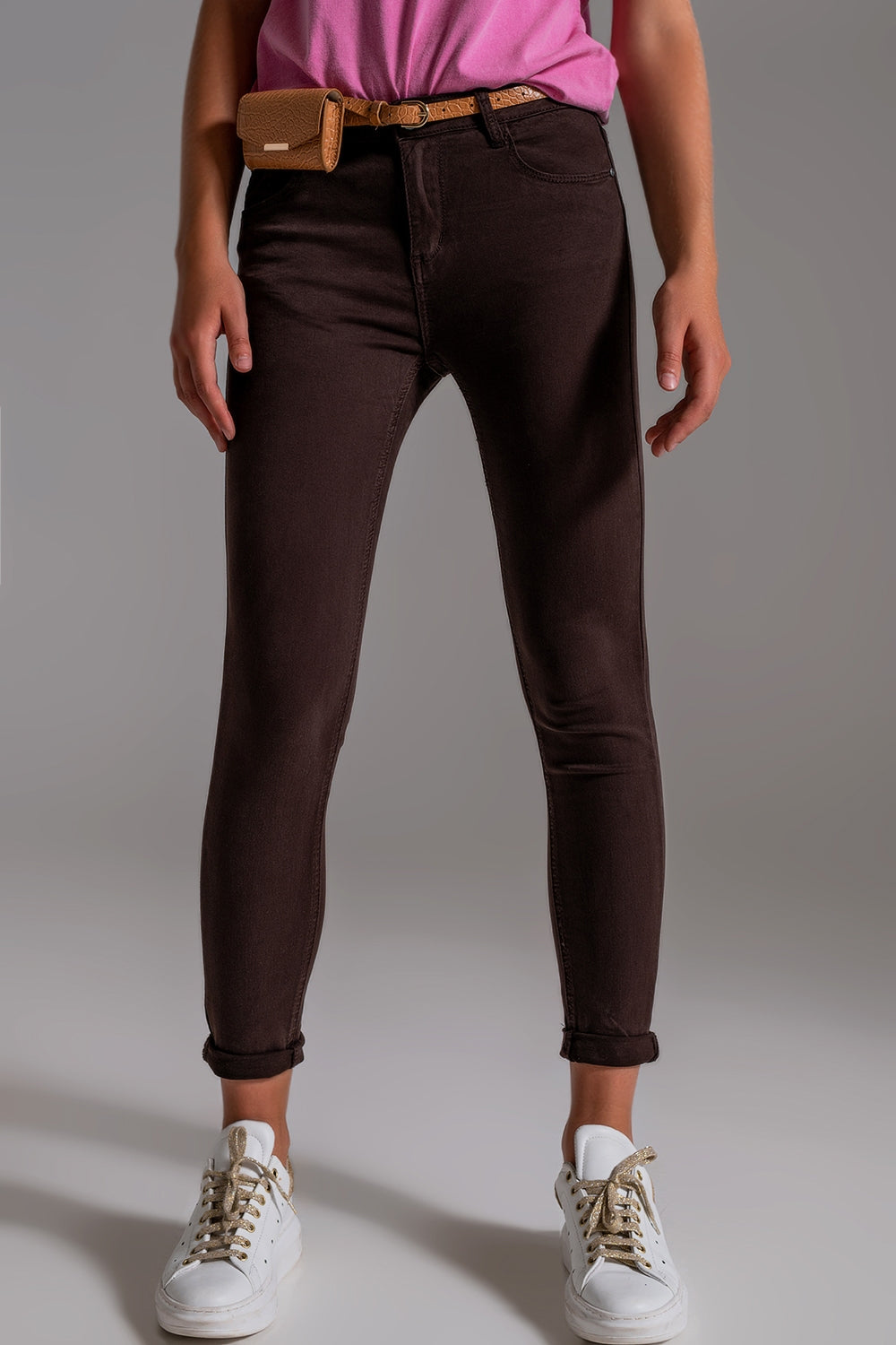 Q2 High waisted skinny jeans in brown