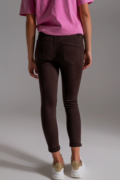 High waisted skinny jeans in brown