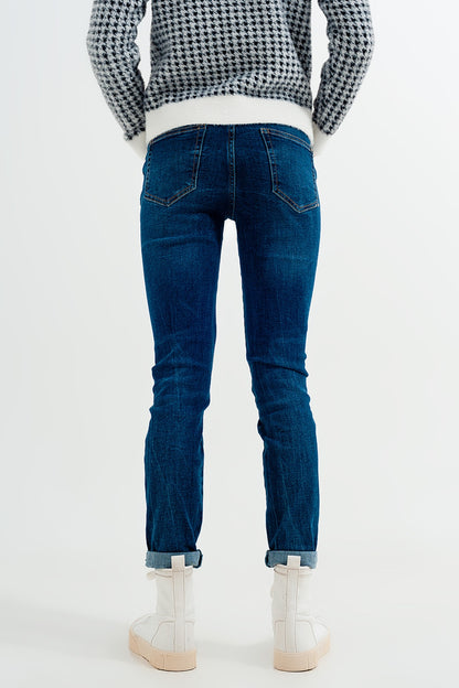 High waisted skinny jeans in colour mid blue wash