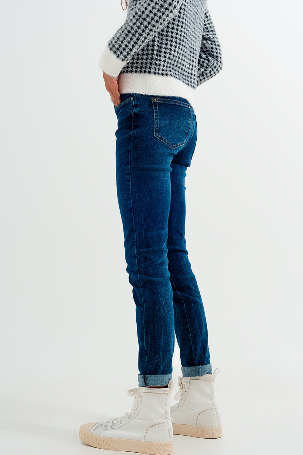 High waisted skinny jeans in colour mid blue wash