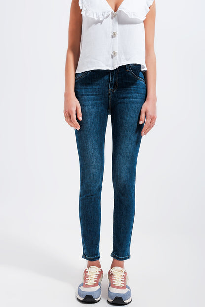 High waisted skinny jeans in dark wash