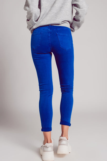 High waisted skinny jeans in electric blue