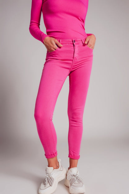 Q2 High waisted skinny jeans in fuchsia