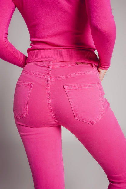 High waisted skinny jeans in fuchsia