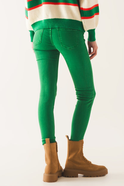 High waisted skinny jeans in green