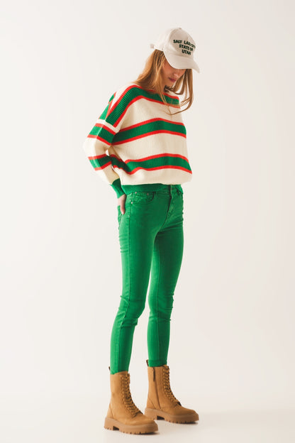 High waisted skinny jeans in green