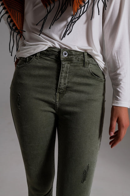 High waisted skinny jeans in khaki