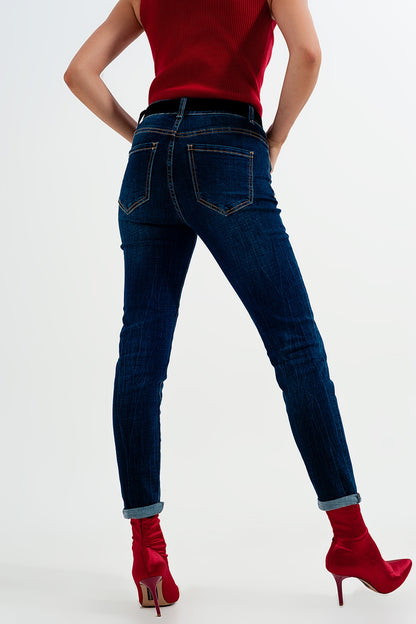 high waisted skinny jeans in mid blue wash