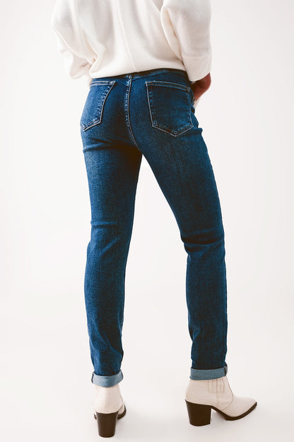 High waisted skinny jeans in mid wash