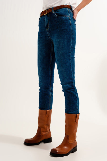 high waisted super skinny jeans in dark blue with high quality elastic