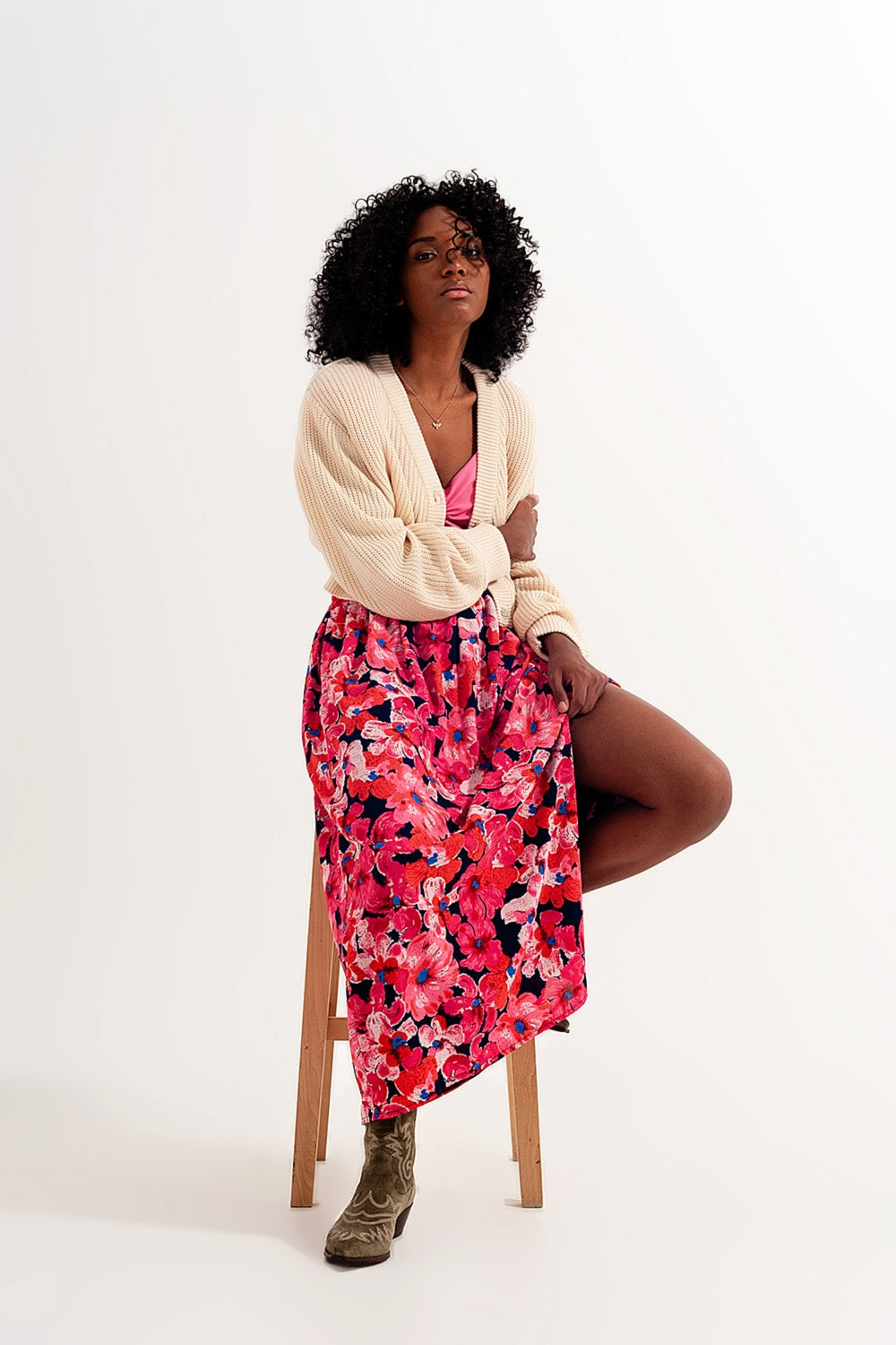 Q2 Hot pink floral print skirt