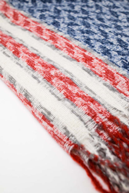 Houndstooth style americana Scarf in White Red and Blue