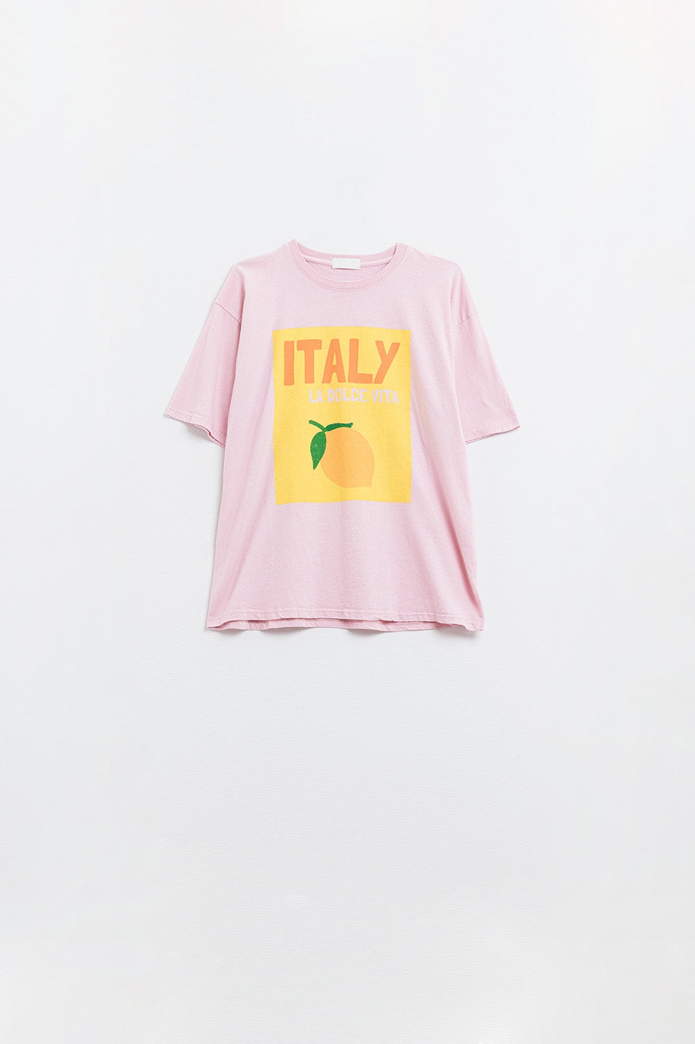 Q2 Italy La Dolce Vita Baby Pink T-shirt With Graphic Print