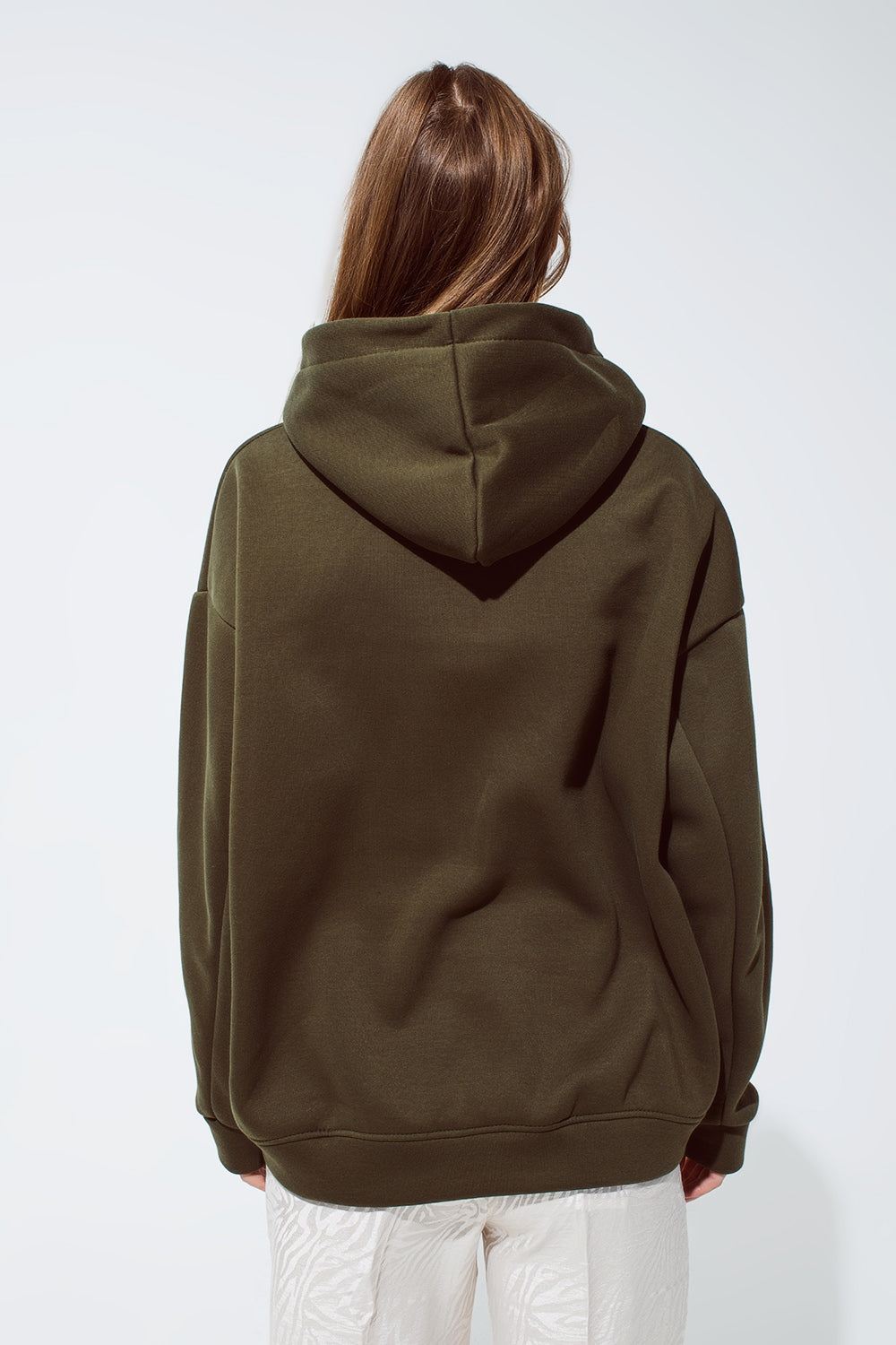 Khaki color hoodie with embroidered Cest La Vie text