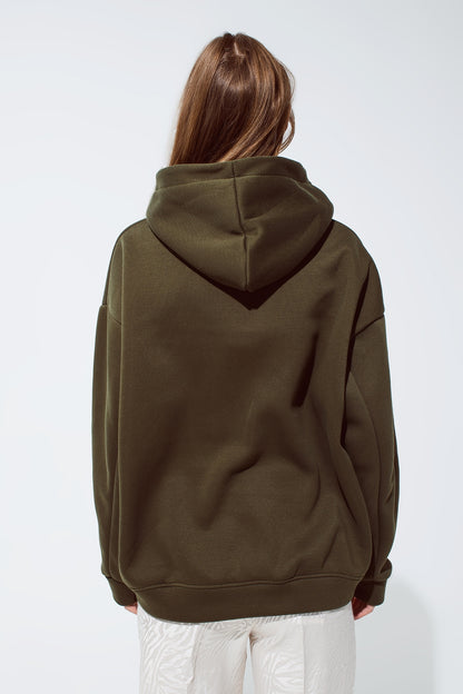 Khaki color hoodie with embroidered Cest La Vie text