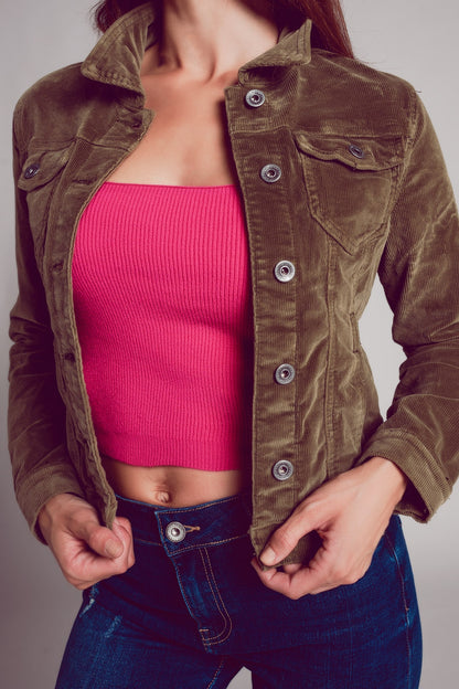 Khaki cropped cord jacket