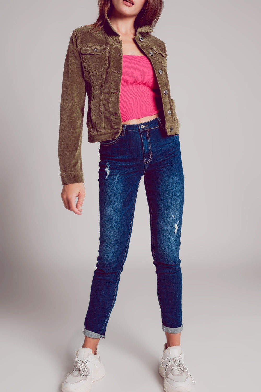 Khaki cropped cord jacket