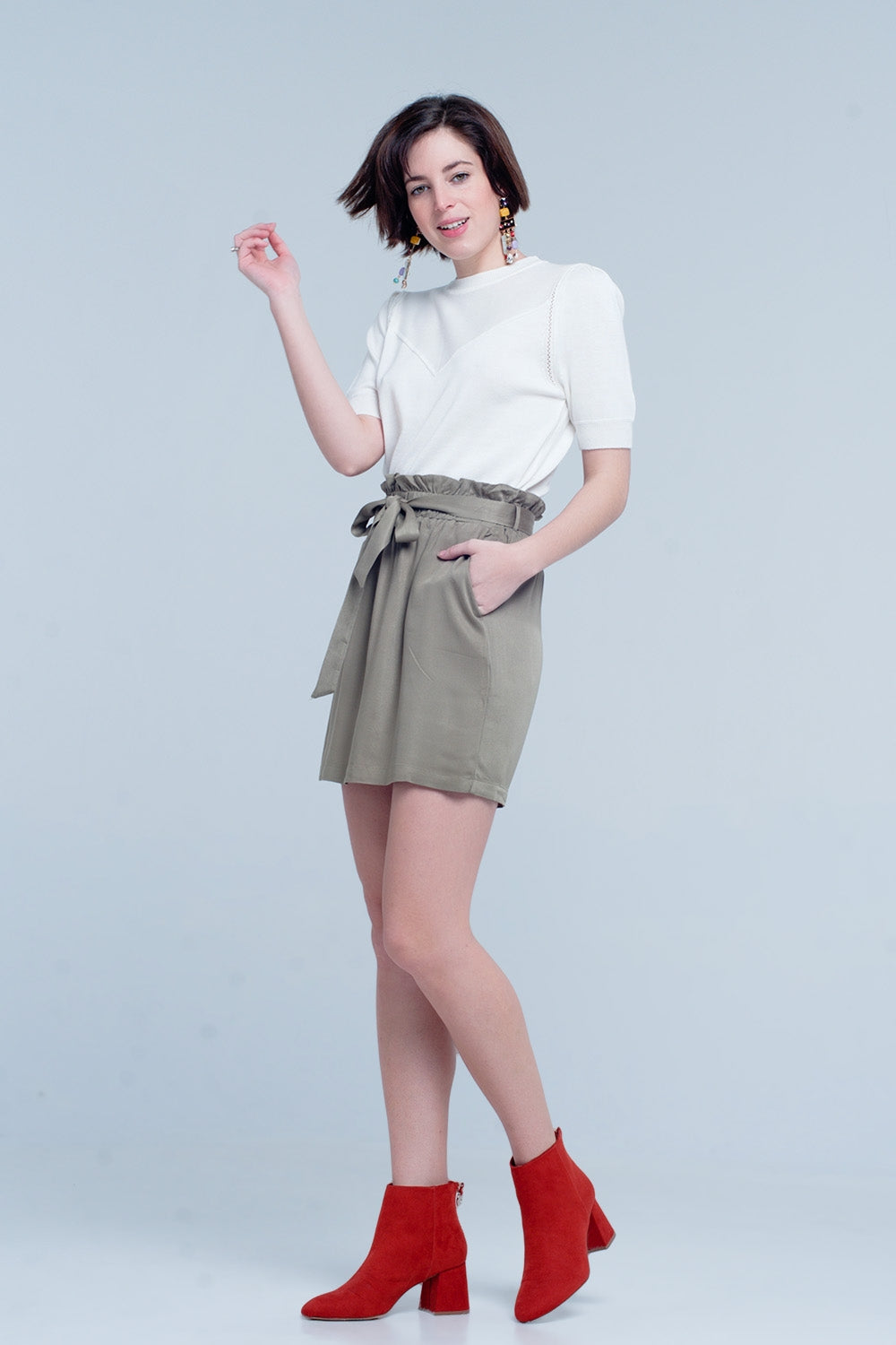 Khaki Mini Skirt With Bow Detail